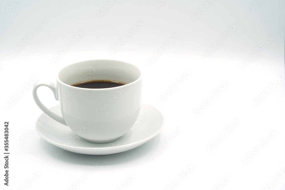 A cup of coffee placed on a white background
