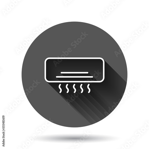 Conditioner icon in flat style. Cooler vector illustration on black round background with long shadow effect. Cold climate circle button business concept.