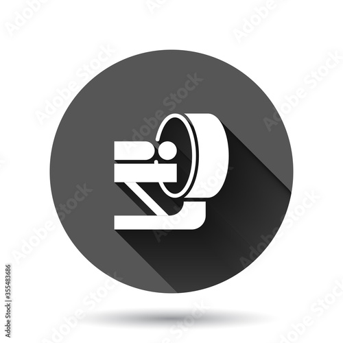 Radiology icon in flat style. Tomography vector illustration on black round background with long shadow effect. Mri scanner circle button business concept.