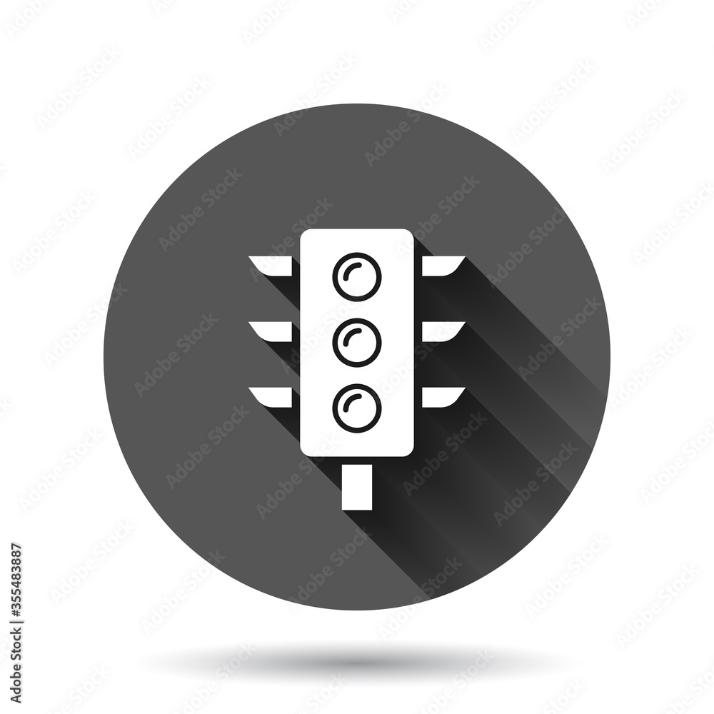 Semaphore icon in flat style. Traffic light vector illustration on black round background with long shadow effect. Crossroads circle button business concept. Semaphore icon in flat style. Traffic light vector illustration on black round background with long shadow effect. Crossroads circle button business concept.