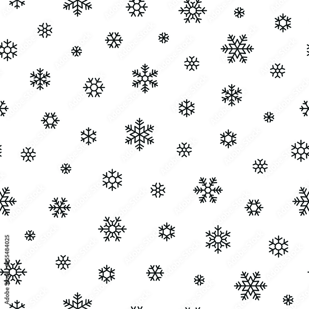 Seamless pattern with snowflake. Black and white thin line icons Seamless pattern with snowflake. Black and white thin line icons