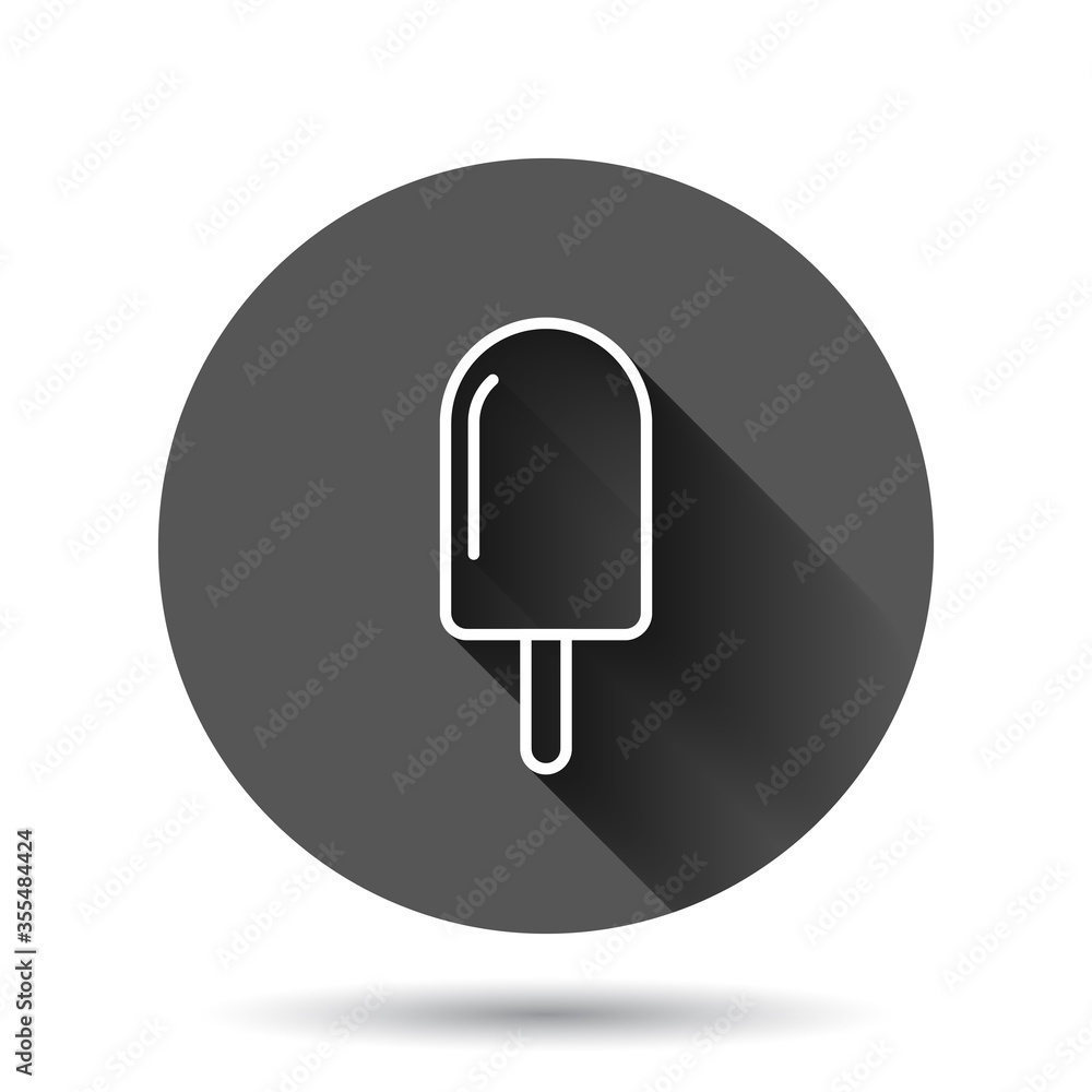 Ice cream icon in flat style. Sundae vector illustration on black round background with long shadow effect. Sorbet dessert circle button business concept. Ice cream icon in flat style. Sundae vector illustration on black round background with long shadow effect. Sorbet dessert circle button business concept.