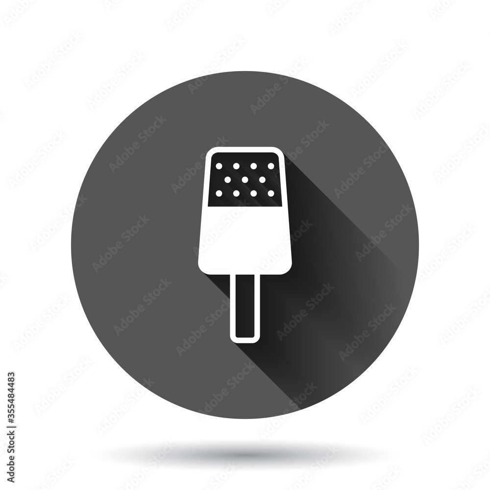 Ice cream icon in flat style. Sundae vector illustration on black round background with long shadow effect. Sorbet dessert circle button business concept. Ice cream icon in flat style. Sundae vector illustration on black round background with long shadow effect. Sorbet dessert circle button business concept.