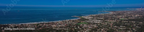 Panoramic view of Wollongong Sydney Australia from Bulli Lookout on a sunny winters day blue skies 