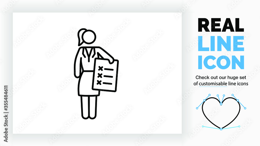 Fototapeta premium Editable line icon of a business woman handing a file