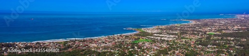Panoramic view of Wollongong Sydney Australia from Bulli Lookout on a sunny winters day blue skies 