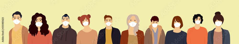 Fototapeta premium Group of men and women wearing medical masks. Quarantine concept.