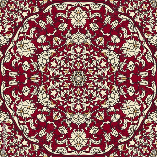 Seamless colorful pattern with mandala. Vintage decorative element. Hand drawn pattern in turkish style. Islam, Arabic, Indian, ottoman motif. Vector illustration