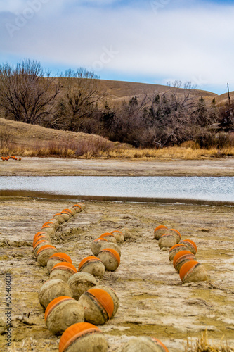 shallow water markers wait for summer swimmers. Little Bow Provincial Park. Alberta, Canada photo