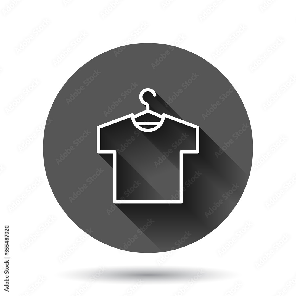 Tshirt icon in flat style. Casual clothes vector illustration on black round background with long shadow effect. Polo wear circle button business concept. Tshirt icon in flat style. Casual clothes vector illustration on black round background with long shadow effect. Polo wear circle button business concept.