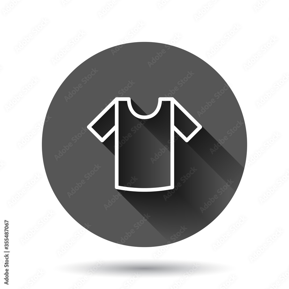 Tshirt icon in flat style. Casual clothes vector illustration on black round background with long shadow effect. Polo wear circle button business concept. Tshirt icon in flat style. Casual clothes vector illustration on black round background with long shadow effect. Polo wear circle button business concept.