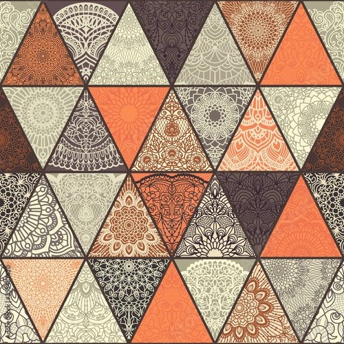 Seamless colorful patchwork with mandala. Islam, Arabic, Indian, ottoman motifs. Endless pattern can be used for ceramic tile, wallpaper, linoleum, textile, web page background. Vector