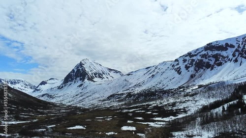 Drone aerial view of sea, islands Grytøya in Harstad, Norway.