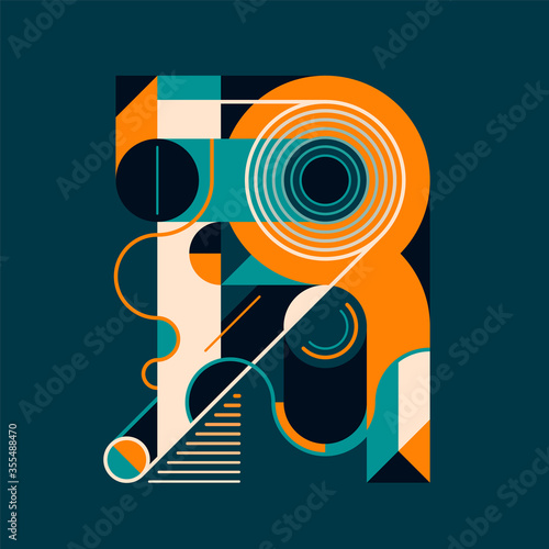 Abstract R letter design, made of various geometric shapes in color. Vector illustration.