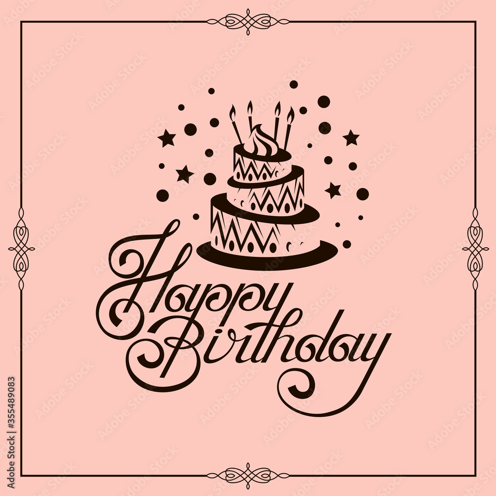 happy birthday card design with cake isolated on pink background happy birthday card design with cake isolated on pink background