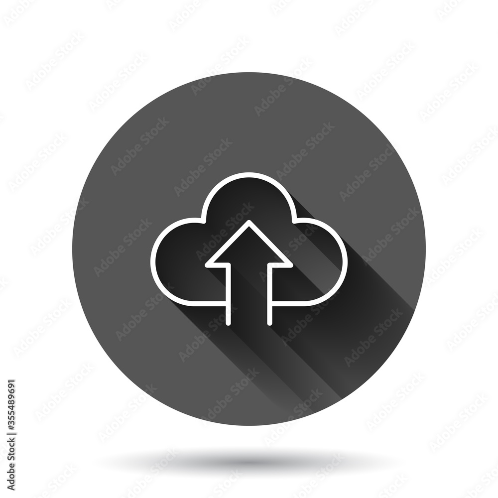Digital service icon in flat style. Network cloud vector illustration on black round background with long shadow effect. Computer technology circle button business concept. Digital service icon in flat style. Network cloud vector illustration on black round background with long shadow effect. Computer technology circle button business concept.