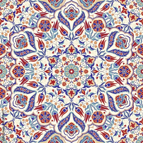 Seamless colorful pattern with mandala. Vintage decorative element. Hand drawn pattern in turkish style. Islam, Arabic, Indian, ottoman motif. Vector illustration