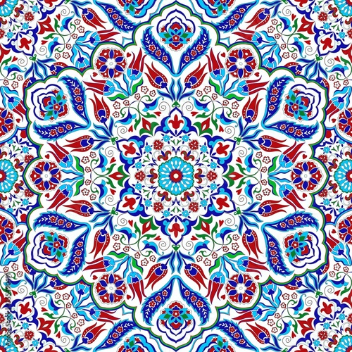 Seamless colorful pattern with mandala. Vintage decorative element. Hand drawn pattern in turkish style. Islam, Arabic, Indian, ottoman motif. Vector illustration