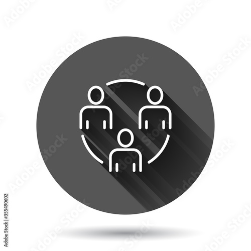 People communication icon in flat style. People vector illustration on black round background with long shadow effect. Partnership circle button business concept.