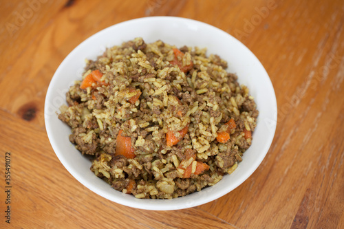 Iraqi carrot rice a typical dish served with minced beef