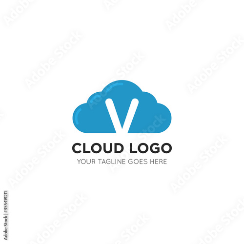 initial leter v cloud logo and icon vector illustration design template