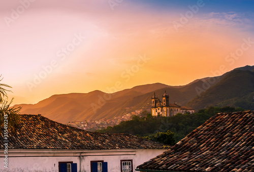 Colors of sunset in the São Francisco de Paula Church in Ouro Preto