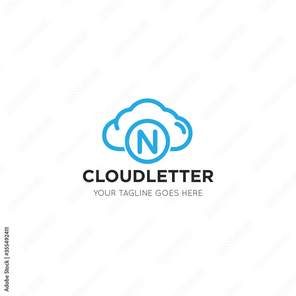 initial leter n cloud logo and icon vector illustration design template
