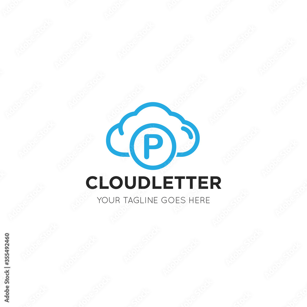initial leter p cloud logo and icon vector illustration design template