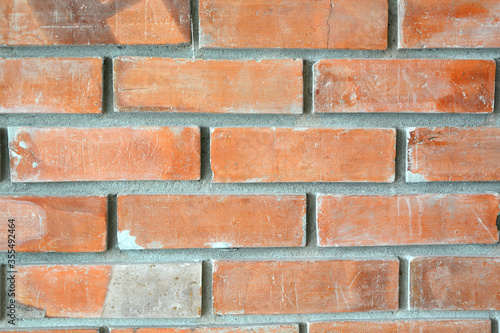 Closed up red brick wall
