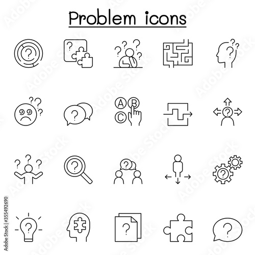 Problem & Question icons set in thin line style