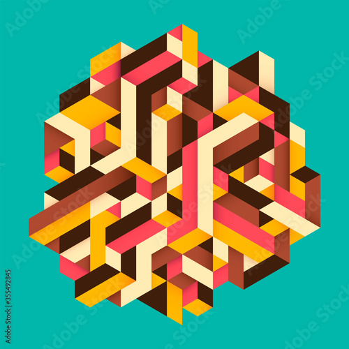 Isometric style abstraction in color. Geometric background. Vector illustration.