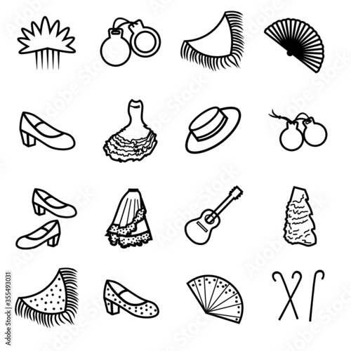 Set of outline flamenco accessories vector icons for your design isolated on white background.