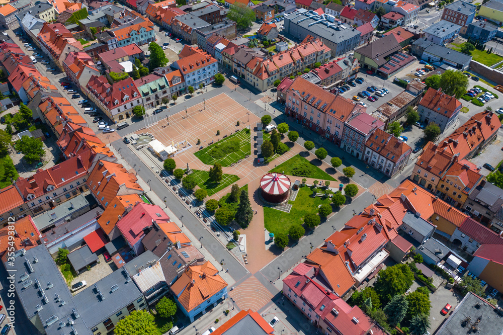 Aerial view of central square in Zory. Upper Silesia. Poland.