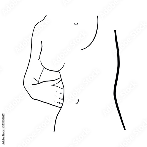 Minimal line vector seductive nude female figure. Woman's slim body. Black sexy body. Beauty elegant art. Sensual pose of female figure. 
