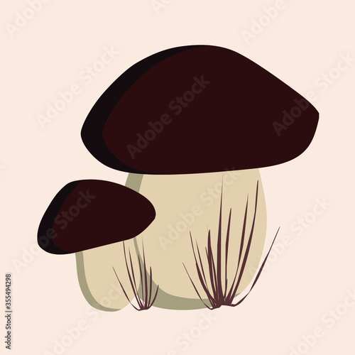 Autumn porcini mushrooms in the grass. Single element.