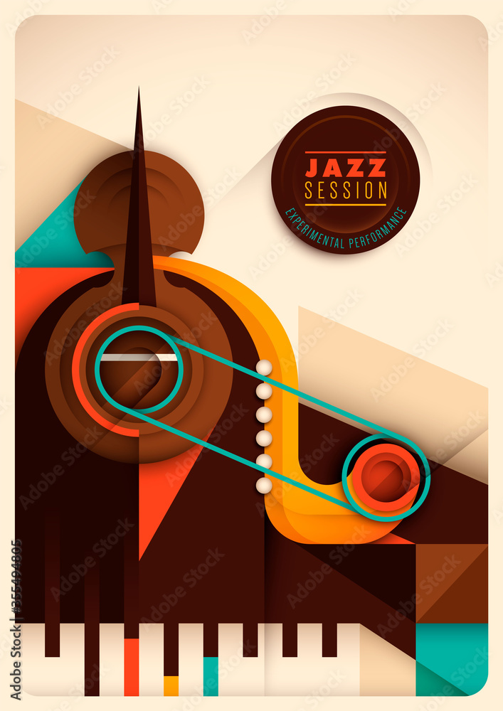 Vettoriale Stock Retro style Jazz poster design, with abstract composition  made of music instruments. Vector illustration. | Adobe Stock