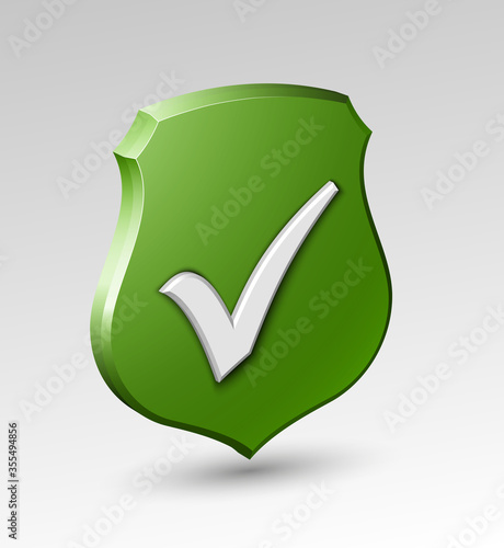 Design green shield with checkmark. illustration photo