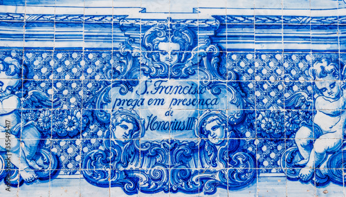 Santa Catarina Chapel (or Almas Chapel, Chapel of the Souls) - Particulars of decoration with the typical Portuguese Blue Tiles (Azulejos). Santa Catarina street, Porto, Portugal. 