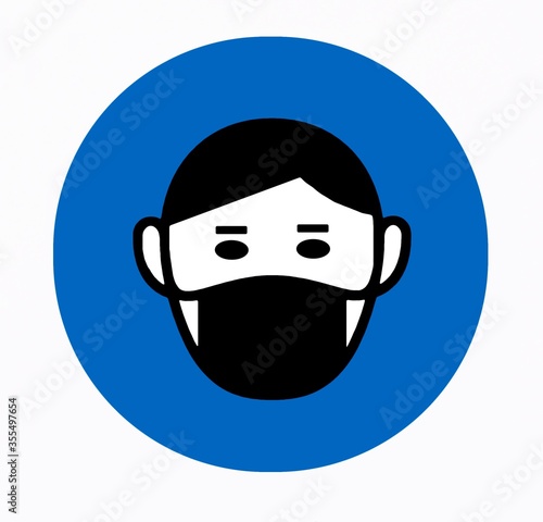 Free Download Wear a face mask,  safety sign. Human head with black protective mask on blue circle background - GFXLoad