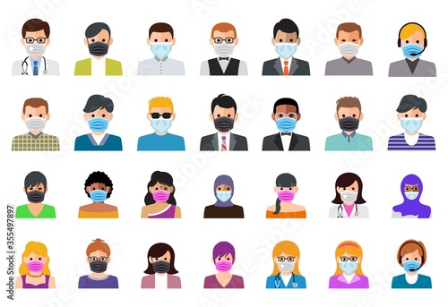 vector set of people in medical masks icons