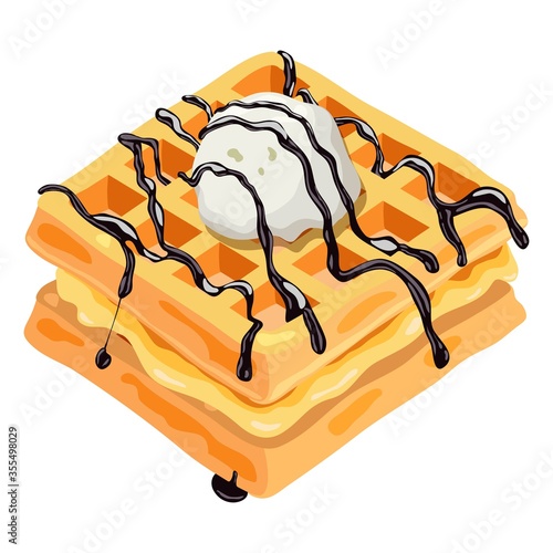vector belgian waffles with chocolate syrup and ice cream