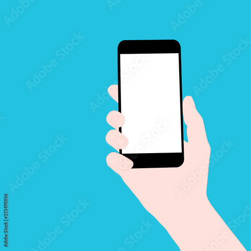 Kids are holding hand on blue background. Harmonious, Encourage, Business, family, communication, friendship and love concept. Illustration vector.