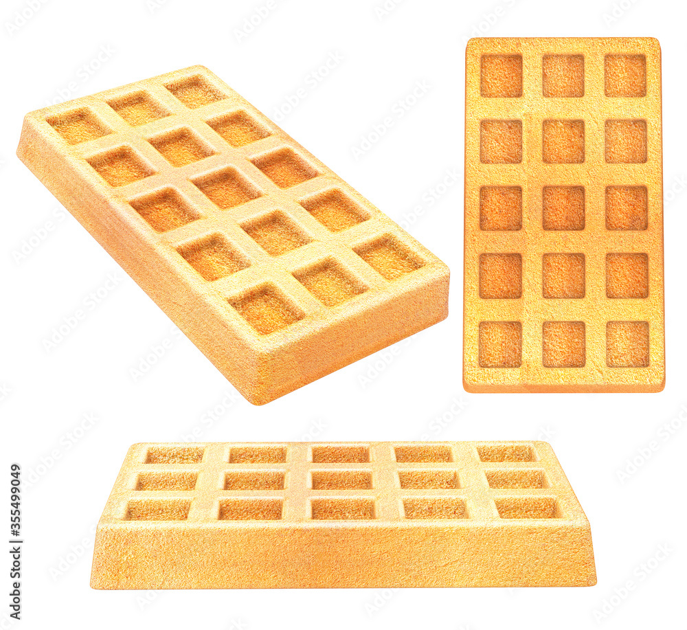 set of Fresh waffles  isolated on white background. 3d illustration