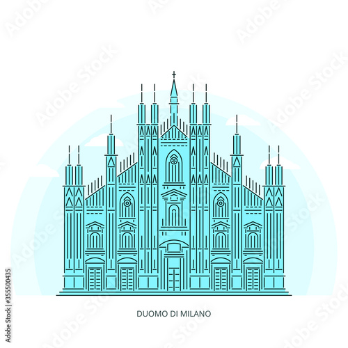 Milan Cathedral or Duomo di Milano - famous landmark of Milan, Italy. Monument of Catholicism and Italy Gothic architecture. Linear style outline vector illustration on white background