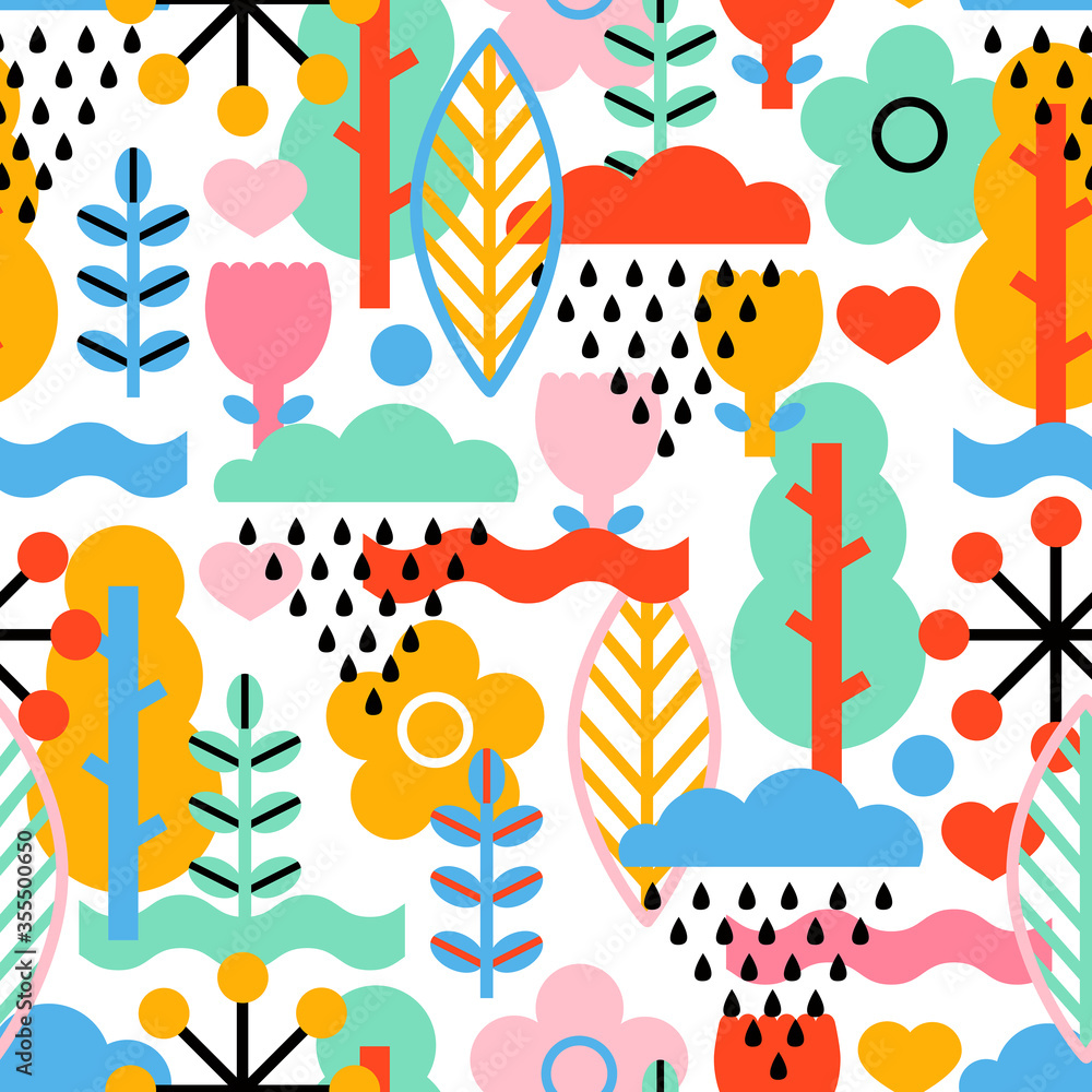 Summer seamless pattern in scandinavian style. Can be used in textile industry, paper, background, scrapbooking.