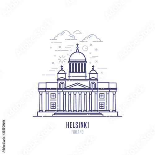 Helsinki Cathedral - a major landmark of Helsinki, the capital city of Finland. Finnish Evangelical Lutheran cathedral building in the neoclassical style. City sight vector icon line art style photo