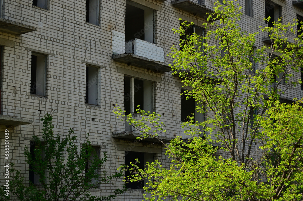 Photo background of windows of an old high-rise building.