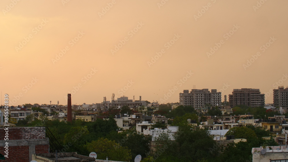 New Delhi, India on an evening sky