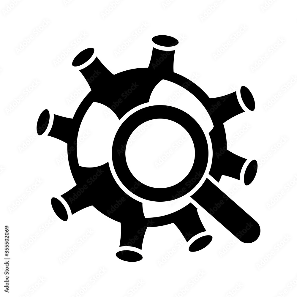 magnifying glass with covid19 virus particle silhouette style magnifying glass with covid19 virus particle silhouette style