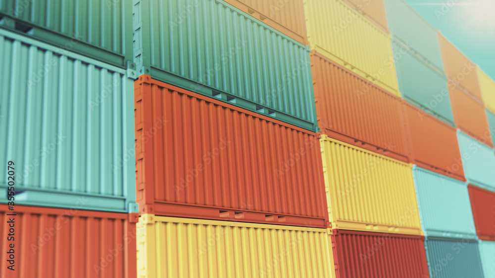 close-up view of a stacks of coloured shipping container (3d render) close-up view of a stacks of coloured shipping container (3d render)